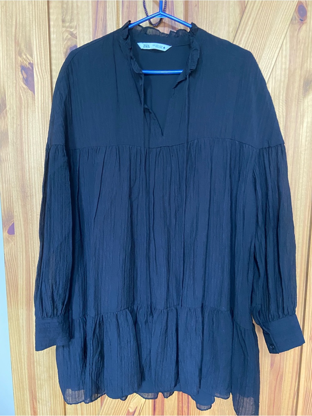 Zara oversized Black Pleated Long Sleeve lined Tunic Dress size medium